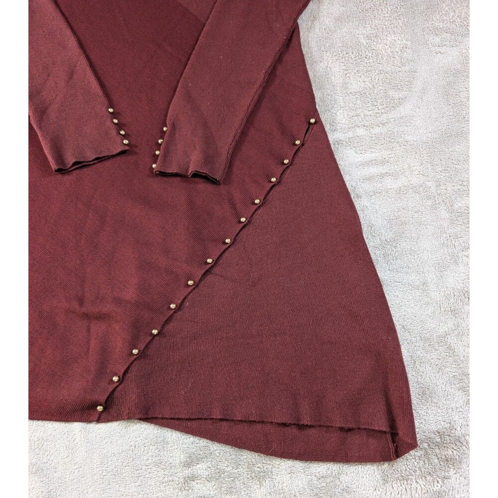 WHBM Dress Womens L Maroon Ribbed Knit Asymmetrical Sleeve Bateau Neck - Picture 5 of 11